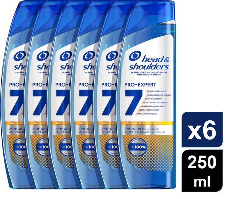 HEAD&SHOULDERS Pro-Expert 7 Anti-Haaruitval Anti-Roos Shampoo Met Cafeïne 6 x 250 ml (6-Pack)