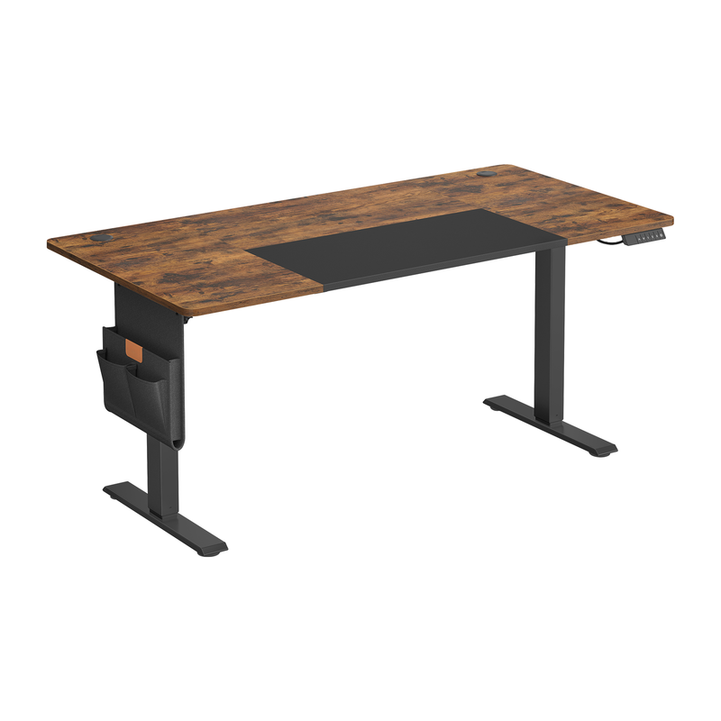 JOYFURNOS In Hoogte Verstelbaar Bureau met Geheugenfunctie en USB-C-Aansluiting, 160 x 70 cm, bruin-zwart