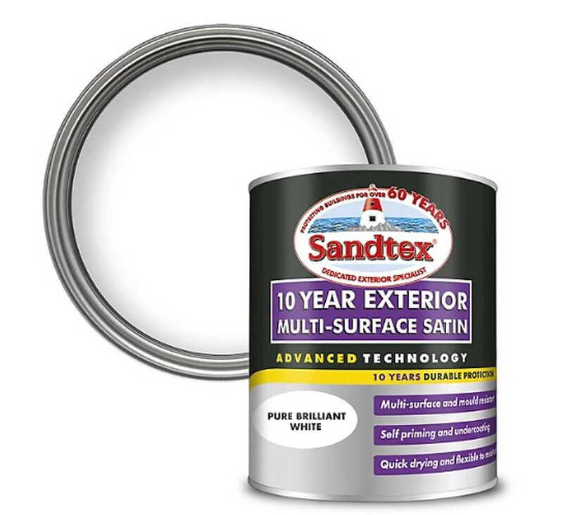 Sandtex 10 Year Multi Surface Exterior Satin - Pure Brilliant White - 750Ml