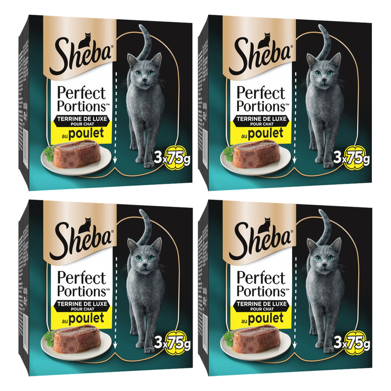 Sheba Portions parfaites Nourriture pour chats adultes Poulet 6 x 37,5 g * 4