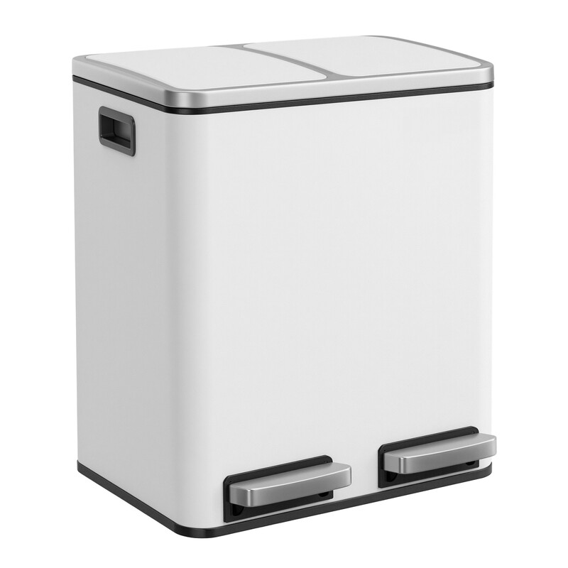 JOYFURNOS Dubbele Pedaalemmer voor Afvalscheiding, 2 x 15 L Prullenbak met Binnenemmers, Softclose, voor Thuis, Staal, Wit