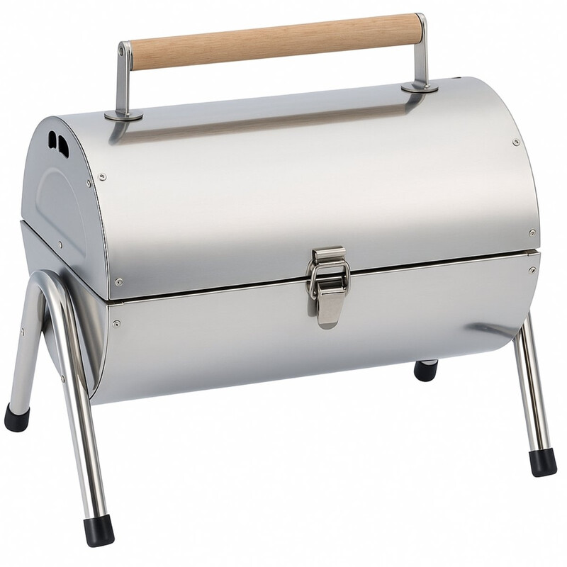 Alpina houtskoolbarbecue - Draagbare barbecue met handvat - Campingbarbecue met ventilatie en vergrendelingsclip - Compacte houtskoolbarbecue 38 x 30 x 19 cm - Roestvrij staal