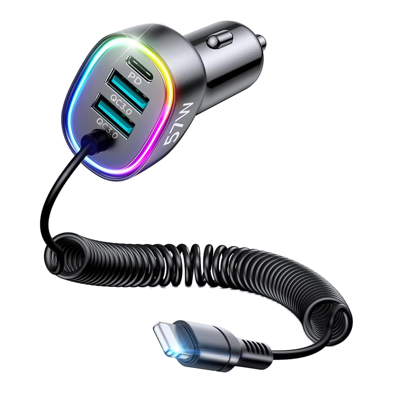 JOYROOM schnelles Autoladegerät 4-in-1 PD, QC3.0, AFC, FCP mit Lightning-Kabel 1,6 m 57 W schwarz