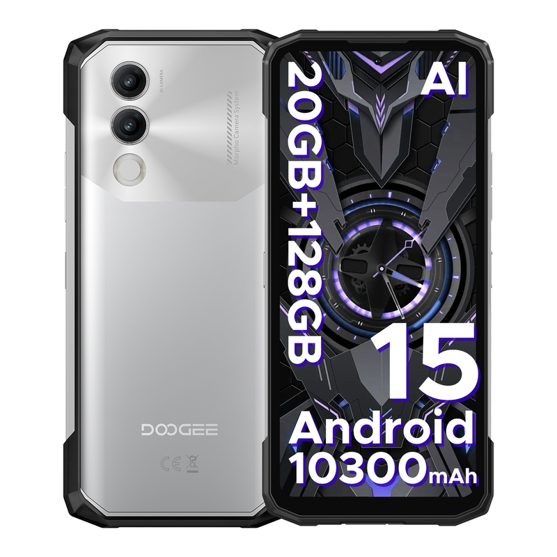 DOOGEE Blade 20 Robuuste Smartphone, Android 15, 10300 mAh Batterij, 6,6" 90 Hz HD+ IPS Display, 20 GB RAM + 128 GB ROM, 16 MP AI Camera, Triple Kaartsleuf, Simlockvrij & Ontgrendeld. Dual SIM, NFC