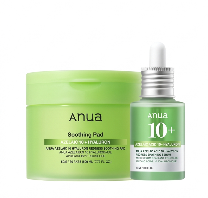 [Bestes Angebot] Anua Azelainsäure 10 + Hyaluronsäure beruhigendes Duo – Anti-Rötungen-Serum 30 ml + beruhigende Pads 90 Pads