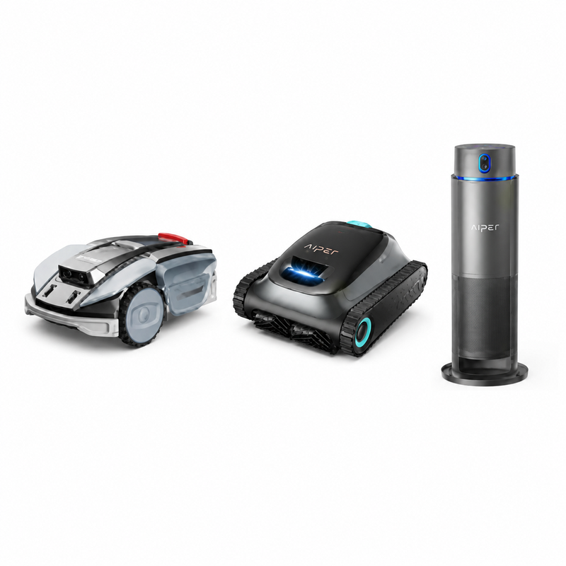 SUNSEEKER S5 1600 m² Robotmaaier + AIPER Scuba S1 270-Min Zwembadrobot + Aiper IrriSense 2 Slim Besproeiingssysteem – Gras, Zwembad & Tuinverzorging Bundel