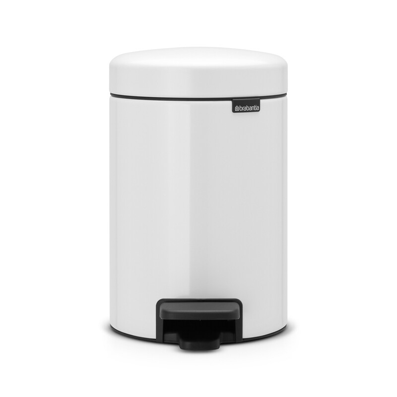 NewIcon Pedal Bin, 3 litre, Soft Closing, Plastic Inner Bucket, White