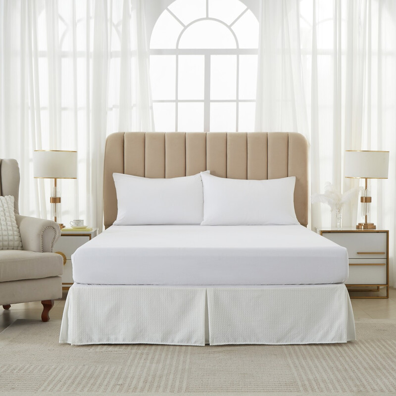 Meeallhome Waffle Bed Skirt 180cm x 200+30 White