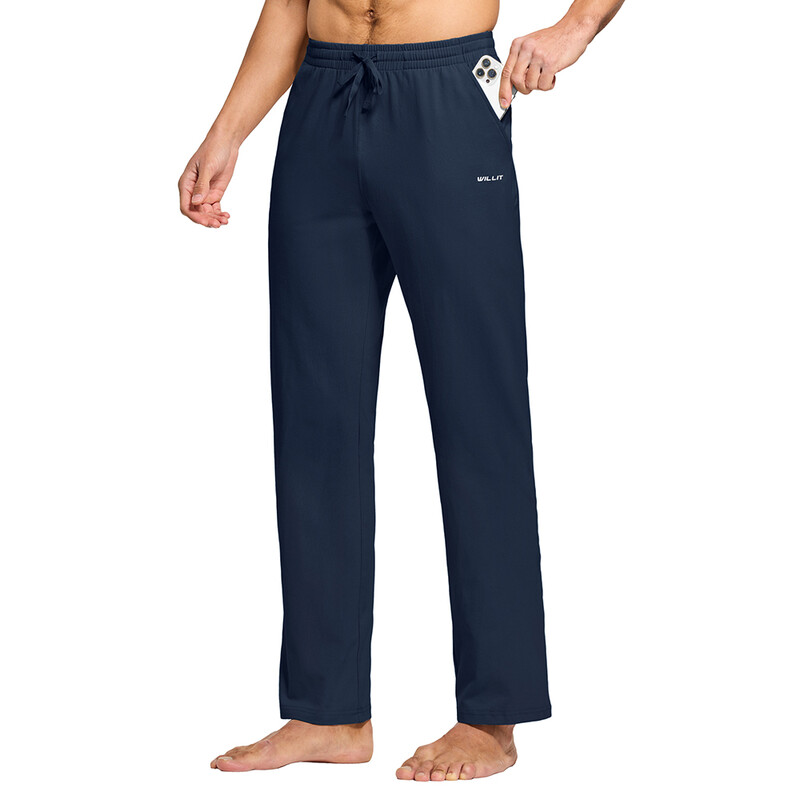Men's Sweatpants Yoga Cotton Pants Athletic Loose Running Pants with Pockets Navy Blu