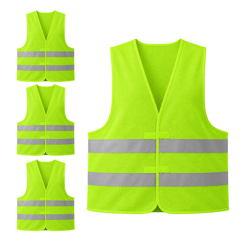 Oxerbog Hoogzichtbare ademende reflecterende veiligheidsvesten, 4 stuks, fluorescerend geelgroen, 300m zicht 's nachts, geschikt voor pechhulp en magazijnwerk