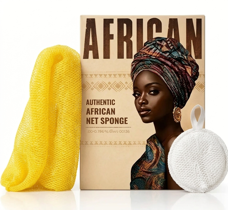 Persoonlijke verzorging - afrikaanse netsponsset - 90 g - geel+wit - met koord