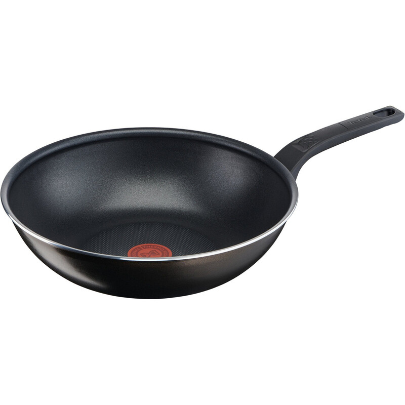 Tefal Easy Cook & Clean wokpan, zwart, 28 cm, aluminium behuizing, titanium antiaanbaklaag (PFOA-vrij, loodvrij, cadmiumvrij), Thermo-Signal-technologie, volledig afgedichte coating aan binnen- en buitenkant, diffusiebodem, ergonomische handgreep, extra d