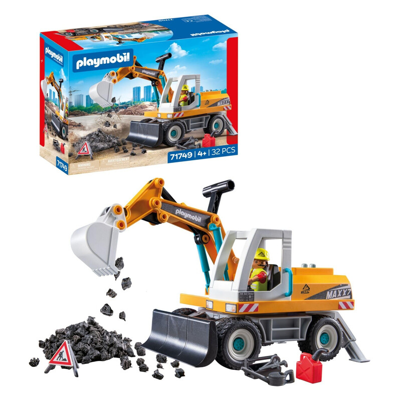 PLAYMOBIL City Action Großer Bagger Baustelle Spielzeug Bagger Spielset für Kinder ab 4 Jahren 71749