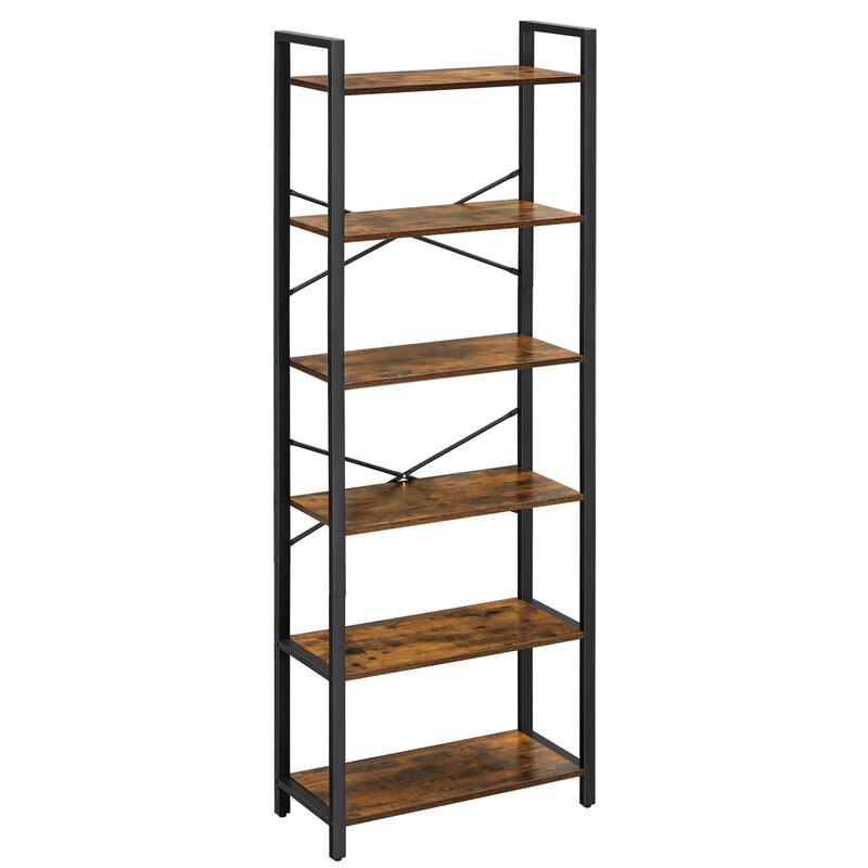 JOYFURNOS boekenrek met 6 niveaus, boekenkast, stellingkast, voor kantoor, studeerkamer, woonkamer, slaapkamer, 30 x 66 x 186 cm, industrieel, greige en zwart