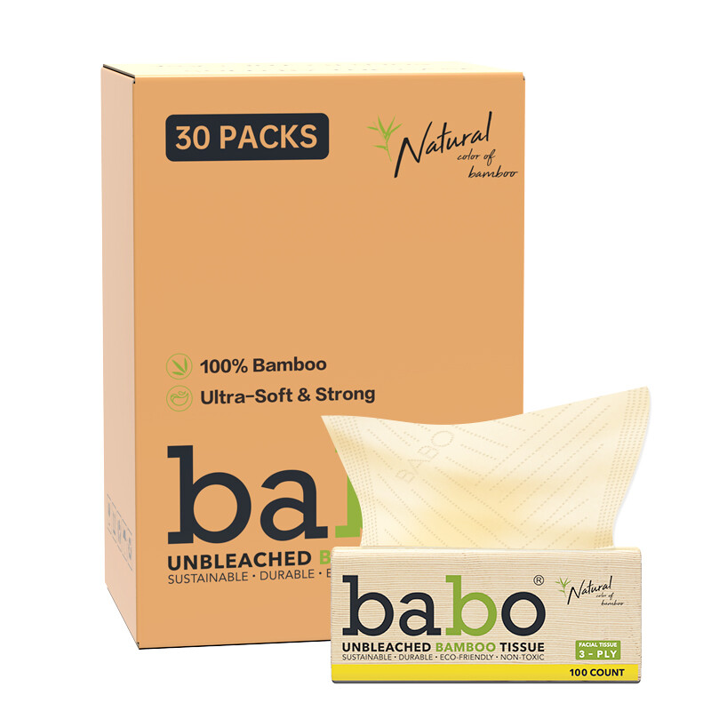 BABO Trekzakdoeken onbleekte bamboevezel EU-norm, 3 lagen 133×200mm 100 vellen/zak, 30 zakken/doos, dubbele kwaliteitscertificatie, BABO Ziehtücher aus ungebleichter Bambusfaser nach EU-Norm, 3 Lagen 133×200mm 100 Blatt/Pack, 30 Pack/Karton, doppelte Qual