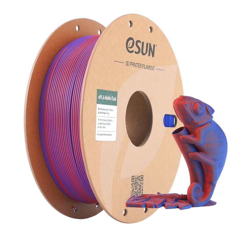 eSUN Mattes Zweifarbiges PLA 3D-Filament 1,75 mm - Rot Blau 1 kg, Sauber Aufgewickelt Einfach zu Verwenden Farbige Matte Oberfläche Für Die meisten FDM-Drucker 3D-Druckmaterial