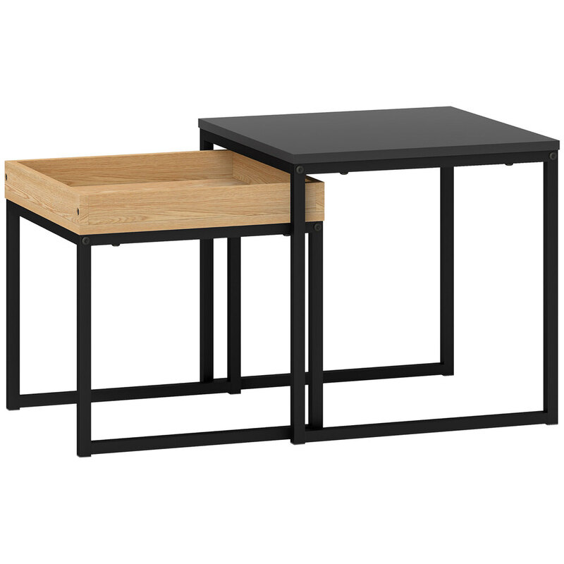 Side Tables Nesting Contemporary Square Oak Effect/Black