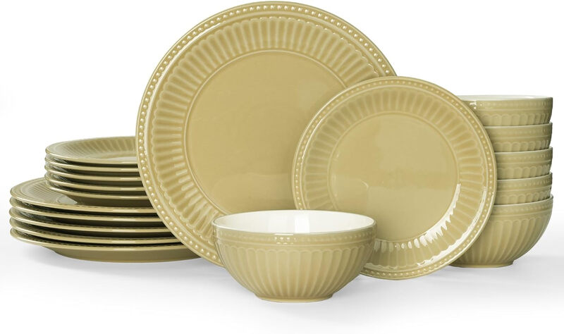 Richmount 12-teiliges Vintage-Relief-Geschirrset – Creme (für 4 Personen)