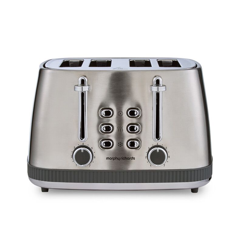 Mexborough 4-Slice Toaster, Wide Slots, Cord Storage, Grey & Stainless Steel - 242902