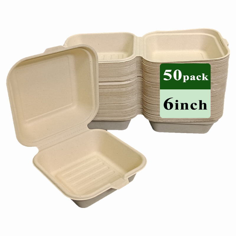 Ruibamboo disposable bamboo fiber clamshell 6 inches 50pack