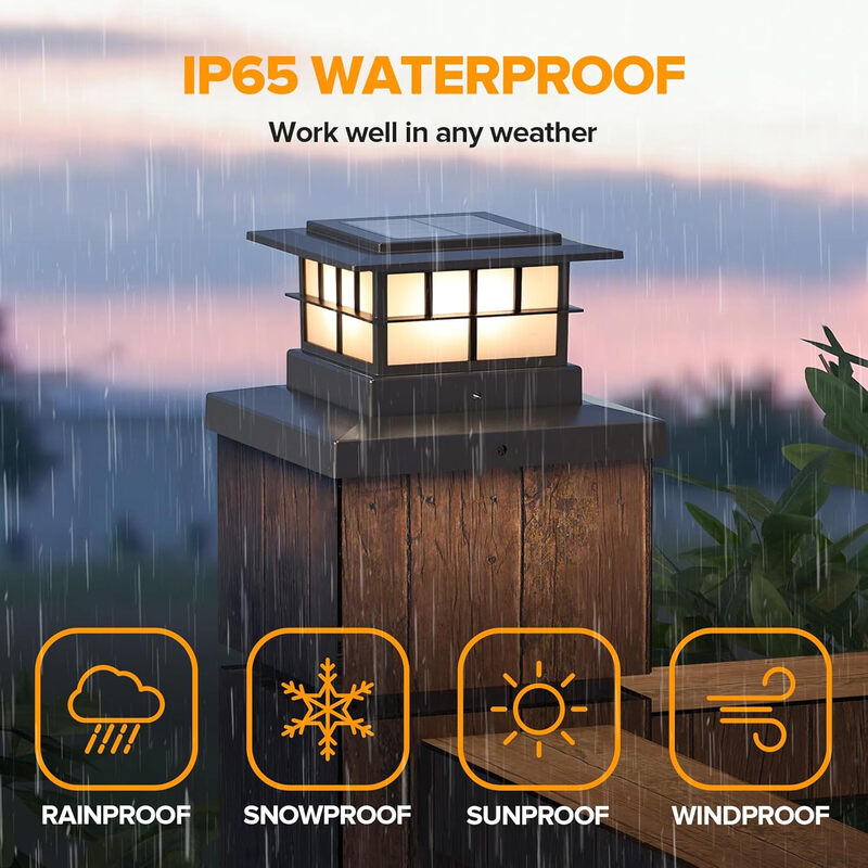 8-piece solar pole cover light, IP65 waterproof solar fence pole light suitable for 4