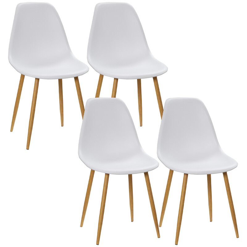 Homcom Dining Chairs Scandi White/Oak Effect 4pcs