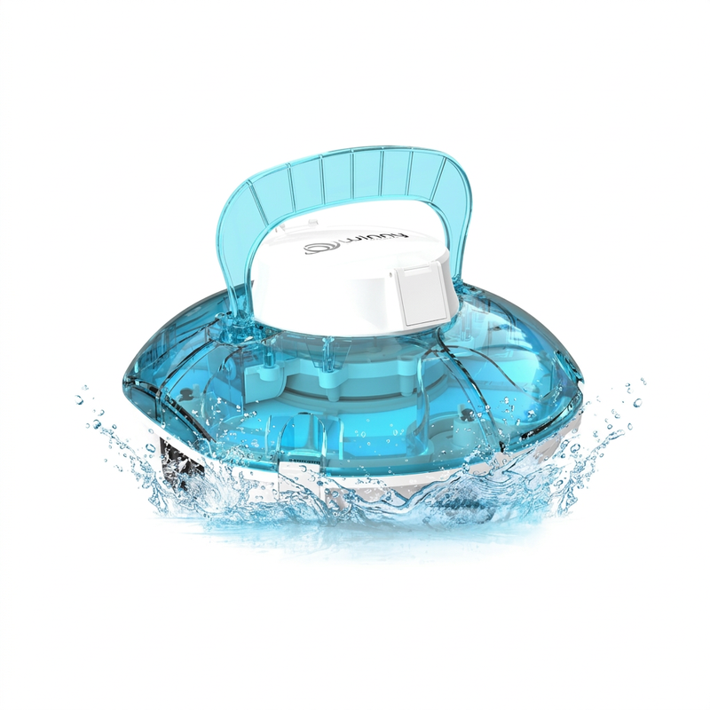 Winny 200 Transparent Blau: Poolreiniger für Pools mit flachem Boden, 75 min Akkulaufzeit, Doppeltes Filtersystem
