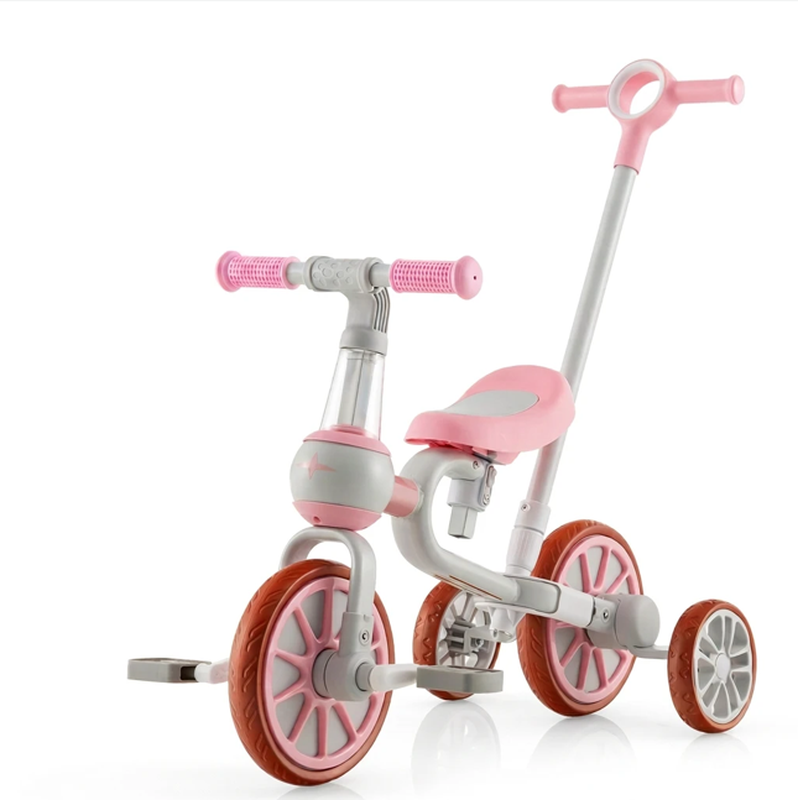 4-in-1 kindertricycle met verstelbare duwbeugel, geschikt voor 2-4 jaar - Roze