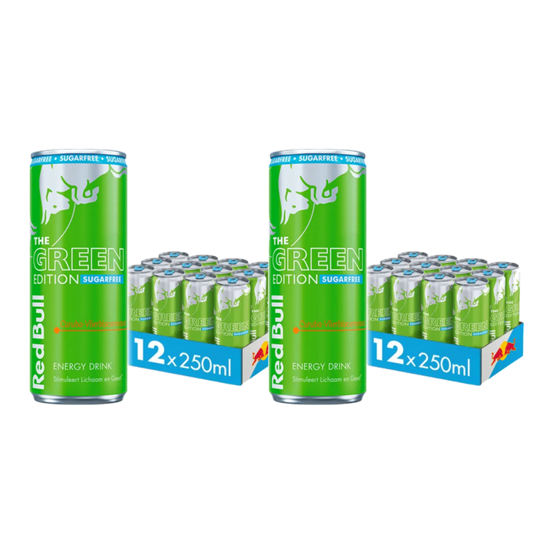 Red Bull Green Edition Suikervrije Curuba Vlierbloesem Energiedrank - 12 x 250 ml x2