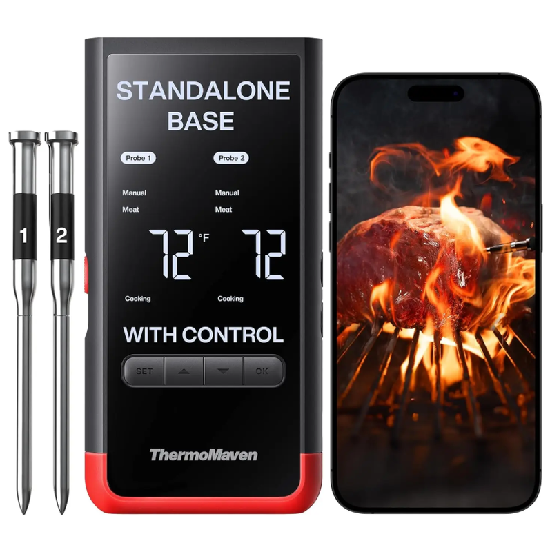 ThermoMaven slimme draadloze bluetooth-vleesthermometer: zelfstandige basis, wifi met onbeperkt bereik, 6 sensoren met NIST-gecertificeerde nauwkeurigheid, 2 sondes voor keuken, barbecue, grill, oven, rookoven, draaispit