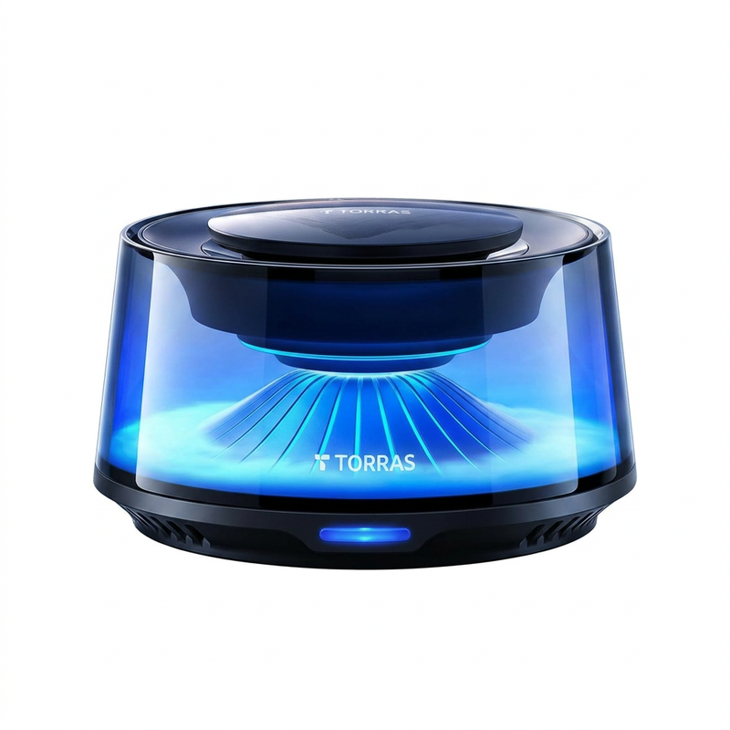 TORRAS intelligenter Auto-Lufterfrischer-Diffusor, Premium-Autoduft mit Scenic-Design, automatische Ein-/Ausschaltung, Dual-Lichtleisten-DIY, Solar- und USB-C-Ladung, Duft White Musk & Cherry Blossom, inklusive 2 Nachfüllungen mit ätherischem Öl, CF20 Auto-Diffusor