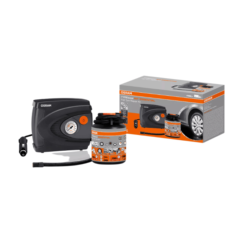 OSRAM TYREseal KIT ESSENTIAL, 450 ml bandenlak en premium analoge bandenpomp, TPMS-veilig, met opbergkoffer