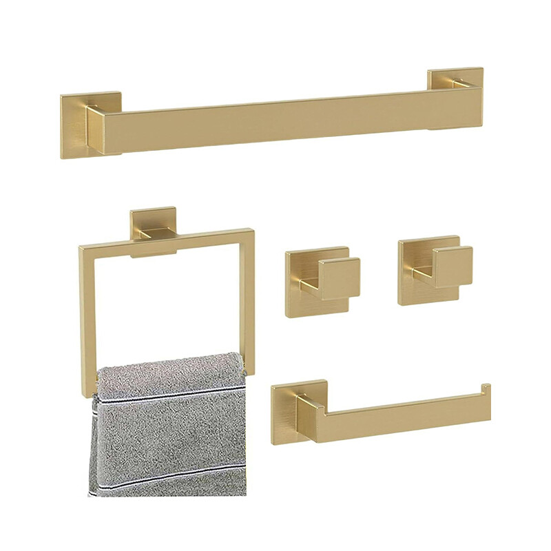 5-Piece Gold Towel Rack Set, Luxury Style, Bathroom Organizer