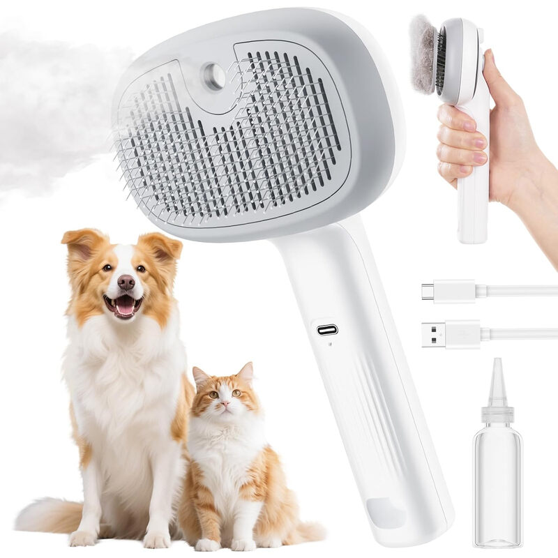 Pet Spray Comb with Water Bottle - White