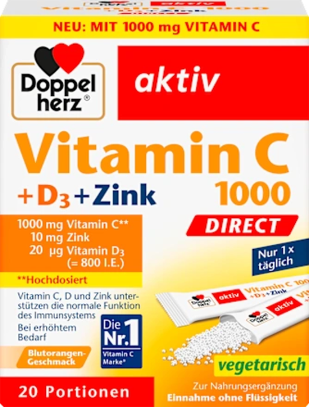 DoppelherzVitamin C 1000mg + Zink Direct 20 St, 60 g