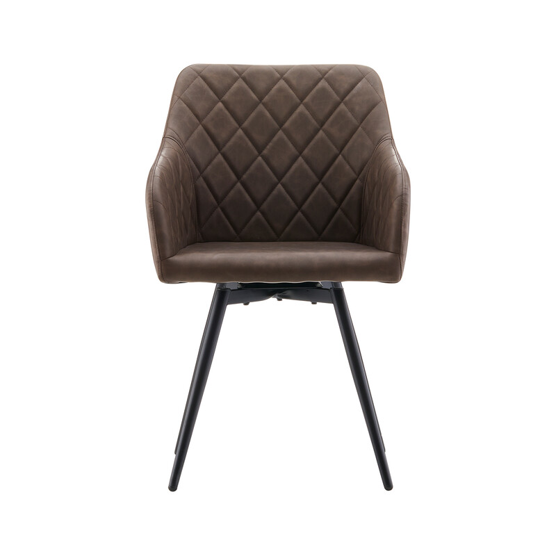 CLIPOP Faux Leather Dining Chairs, Set of 2, 360 °Swivel Upholstered Kitchen Chairs Armchair with Backrest and Metal Legs for Home Office Bedroom Living Room Lounge 0588 brown 54.5*60*84 cm