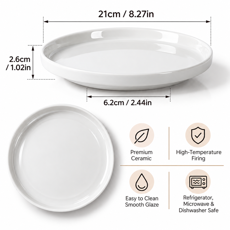 JIWOO Beira 8,5 Zoll exquisites Keramik-Serviertablett, Hochglanzweiß, 1-teiliges Set