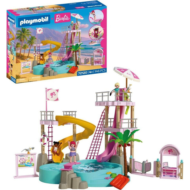 PLAYMOBIL Barbie Wasserpark: Der ultimative Wasserspaß für die beliebte Puppe mit Rutschen und vielen Extras für kreativen Spielspaß