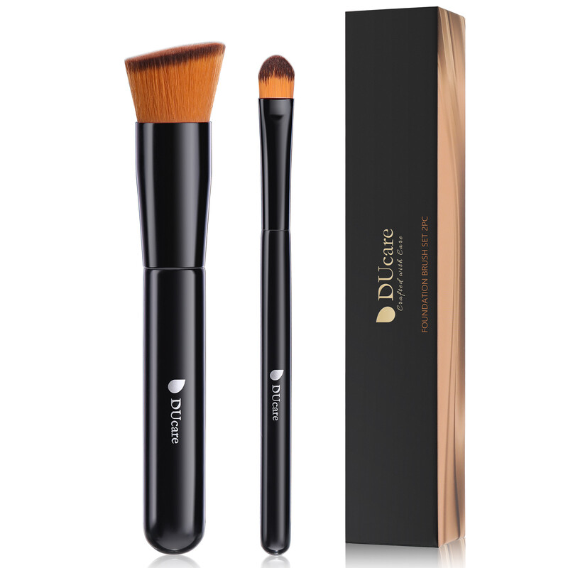 DUcare abgewinkelter Foundation-Pinsel und Concealer-Pinsel, 2-teiliges Set – Schwarz