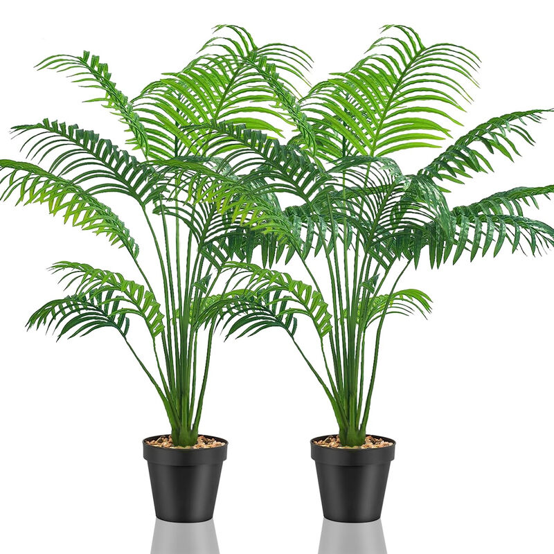2Pcs 23.6in/60cm Artificial Fake Plants Indoor Decorative Large Artificial Plants Artificial Palm Tree Tall Plastic Plants for Office Home Indoor Outdoor Decor