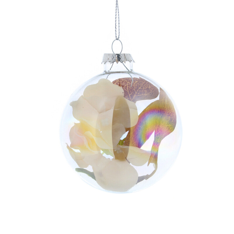 Festive Christmas 8Cm Clear Iris Glass Ball Ornament with Dried Flowers Inside for Festive Holiday Decor