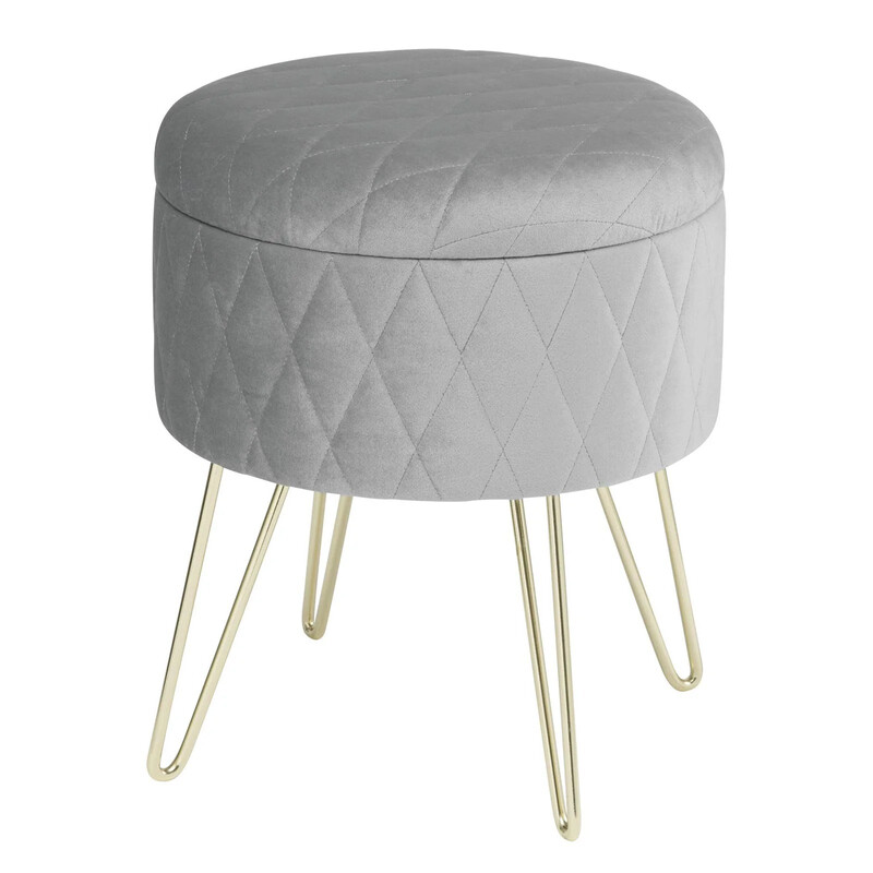 WOLTU Sitzhocker mit Stauraum Polsterhocker Samtstoff Golden Metallbeine, Kleiner Hocker Spielzeugkiste 31,5 x35cm, gepolsterte Fußhocker Abstellhocker, bis 150KG belastbar, Hellgrau
