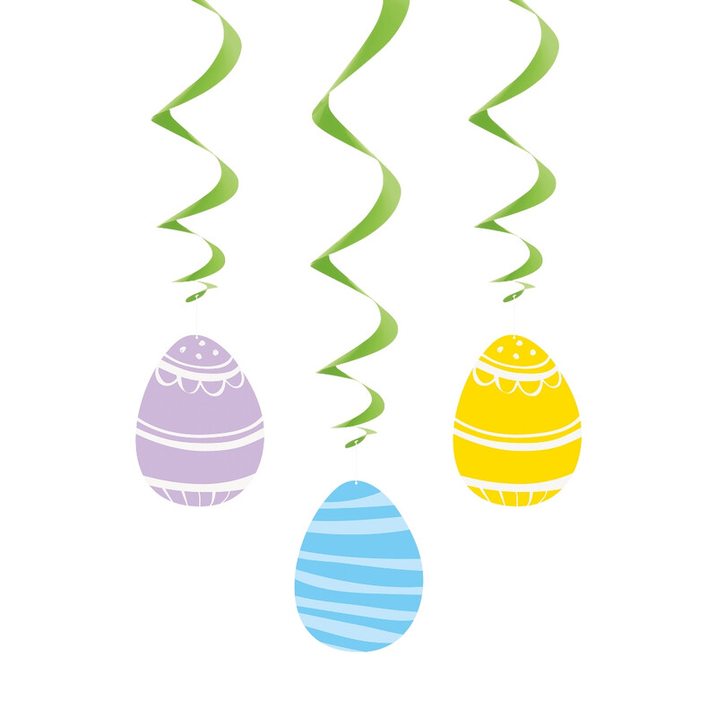 Unique Hanging Swirl Decorations, Colourful Gingham Easter, 66cm, 3 pack