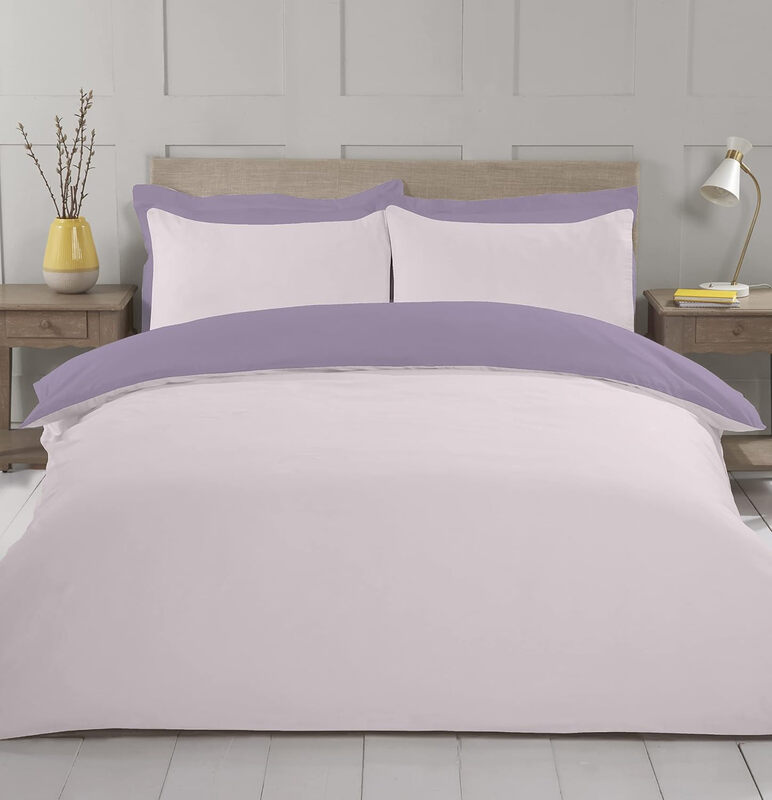 Duvet Cover Set Plain Reversible Polycotton Pink/Purple Double