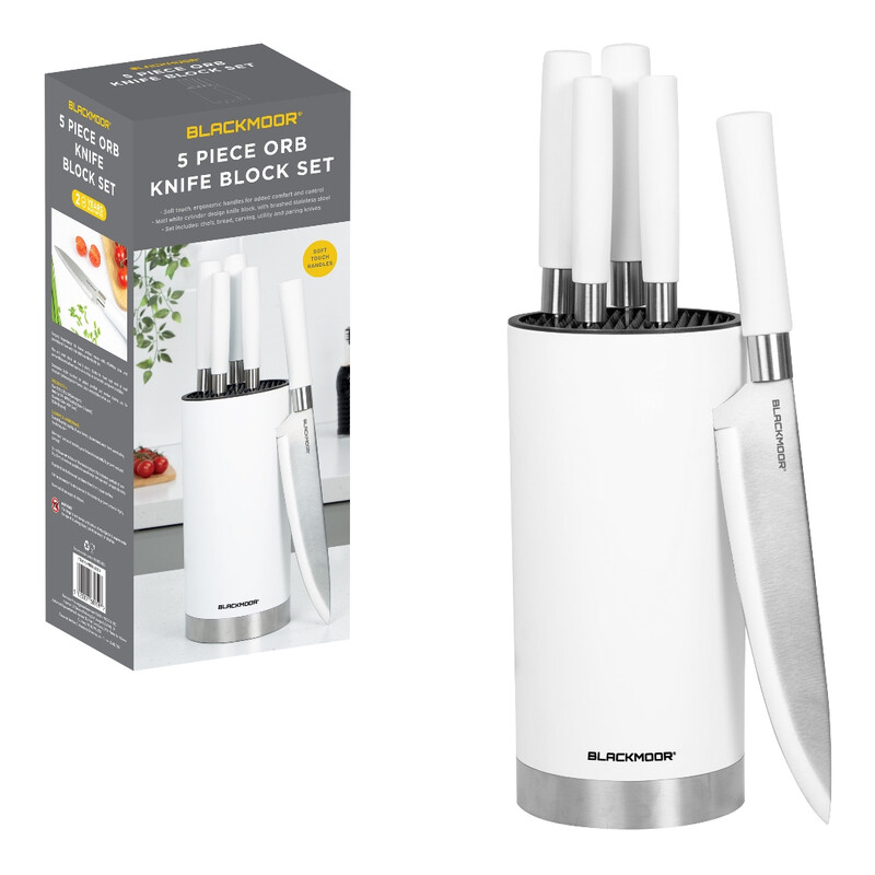 Orb Brushed Steel Knife Block - White