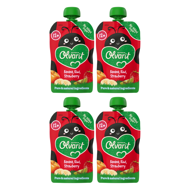 Olvarit Fruit à presser 12+ Fraise, banane, kiwi 100 g *4