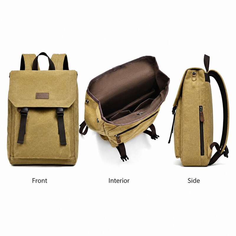15,6 inch Vintage Canvas Laptoprugzak, Lichtgewicht Waterbestendige Ritsrugzak, Grote Capaciteit Casual Daypack voor School Werk Reizen Mannen & Vrouwen