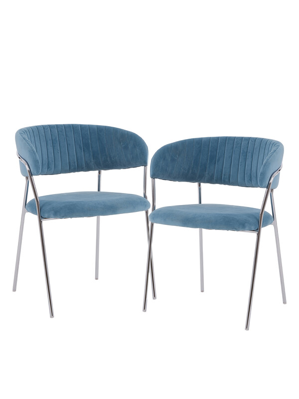Interiors by Premier Dining Chair Tamzin Panelled Velvet Sky Blue/Chrome 2pcs