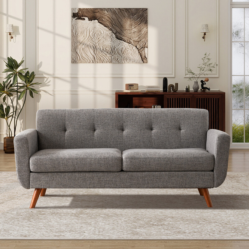 HONEYOU 165 cm Zweisitzer-Sofa, modernes Sofa im Stil der Jahrhundertmitte für das Wohnzimmer, kleines gepolstertes Sofa mit Knopfheftung …