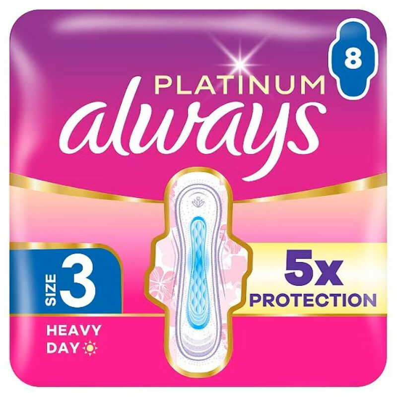 Always Platinum Sanitary Towels Long Plus With Wings Size 3 8Pad